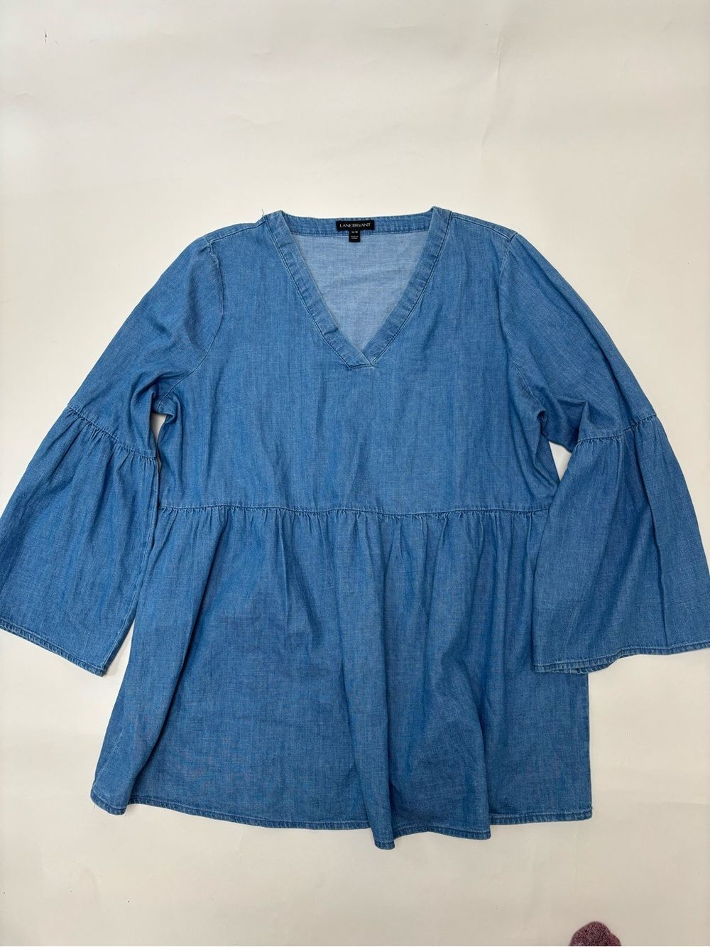 Lane Bryant Size 14 Cotton Ruffle 3/4 Sleeve Tunic Top Peplum Minimalist Classic